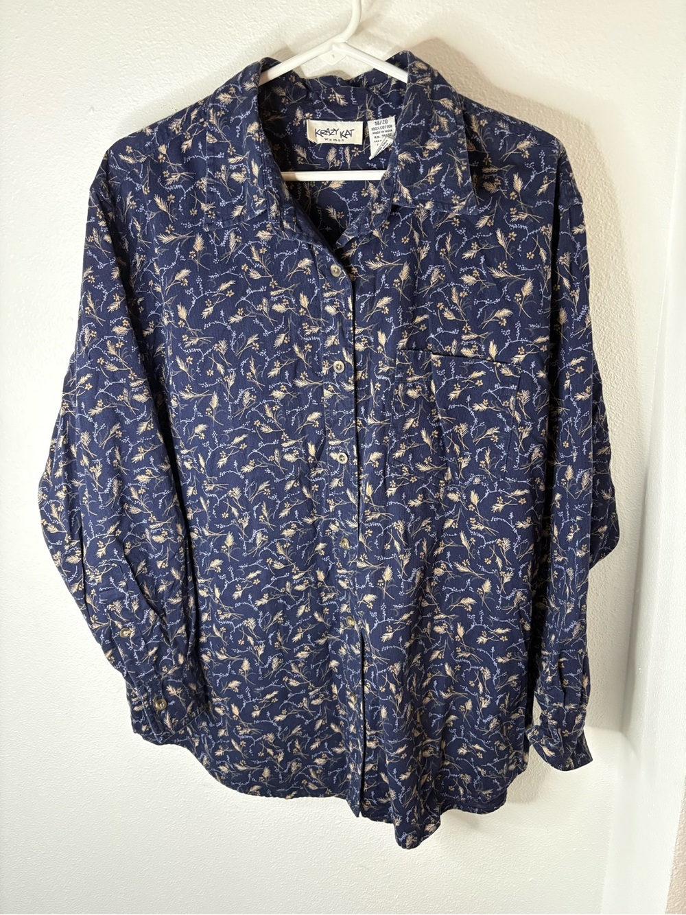Vintage Krazy Kat Navy Floral Button-Up Women’s Shirt - 18/20